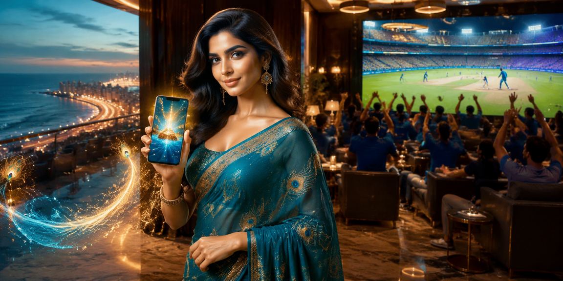 Indian woman enjoying cricket betting with saree